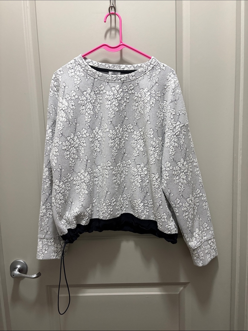 T by Talbots White and Black Floral-Texture Pullover